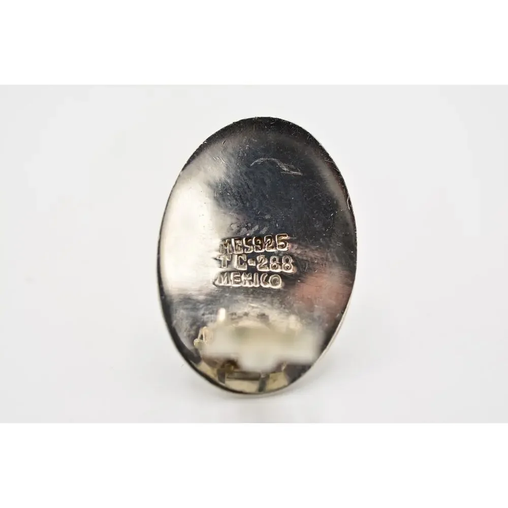 Taxco Vintage Clip On Earrings 925 Sterling Silver TC-288 Tribal Signed 1980s 9H